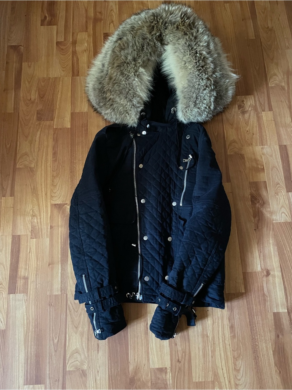 Balmain Quilted fur hood biker jacket
